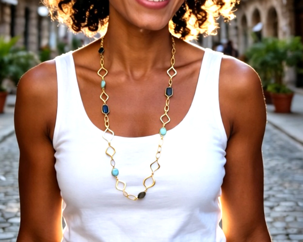 Stella And Dot Matte Gold Tone Gemstone Necklace 17 Inches